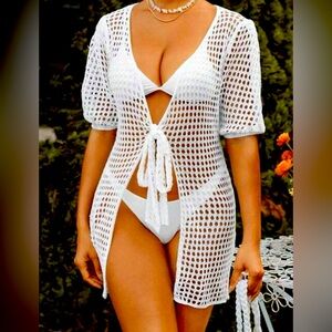 White Crochet / Knitted  Beach Cover up M